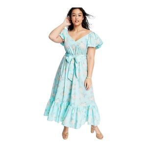 LoveShackFancy X Target Estelle Puff Sleeve Dress Blue Floral Cottagecore Size 4